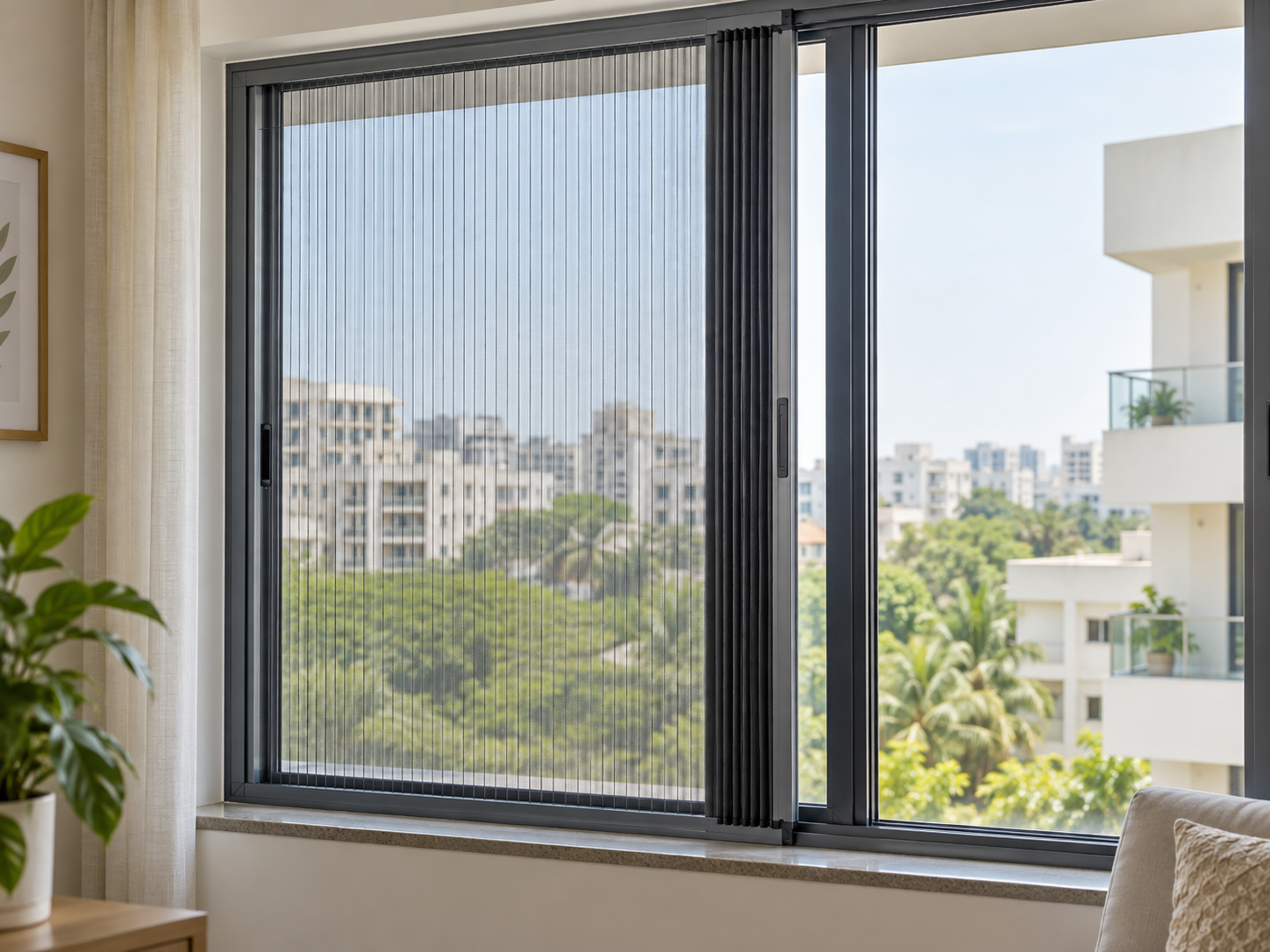 Aluminium mosquito mesh fitted to a residential window in Hyderabad