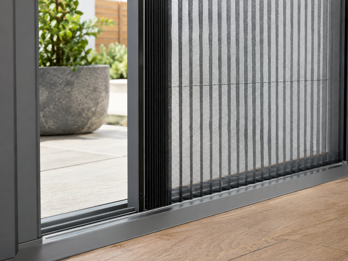 Pleated mosquito mesh folding neatly to the side